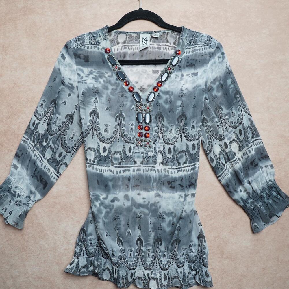 Marc Bouwer Embellished Tunic Top Gray M Y2K
